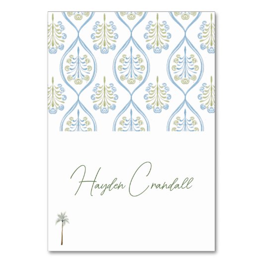 Bespoke Blue and Green Wedding Palm Tree Tischnummer (Vorderseite)