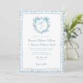 Bespoke Blue Wappen QR UAWG All-in-One Hochzeit Einladung (Stehend Vorderseite)