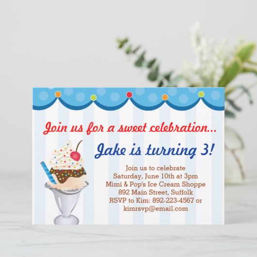 Besprüht auf der Spitzeneiscreme-Party Einladung (Stehend Vorderseite)