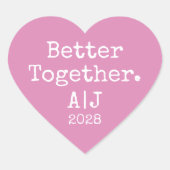 Besser gemeinsam Mongram Year Fuchsia Wedding Herz-Aufkleber (Vorderseite)