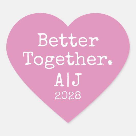 Besser gemeinsam Mongram Year Fuchsia Wedding Herz-Aufkleber (Vorderseite)