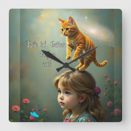 Besser mit Katze Quadratische Wanduhr