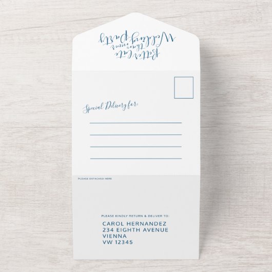 Besser spät Hochzeitsfeier UAWG blau weiß All In One Einladung (Außenbereich)