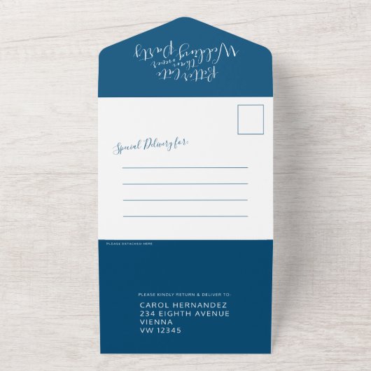 Besser spät Hochzeitsfeier UAWG blau weiß All In One Einladung (Außenbereich)