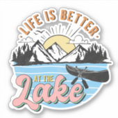 Besseres Leben am See Berge Kanu Sonnenuntergang Aufkleber (Vorderseite)
