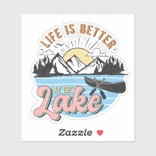 Besseres Leben am See Berge Kanu Sonnenuntergang Aufkleber (Blatt)