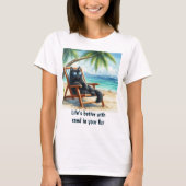 Besseres Leben am Strand Cat Liebhaber T-Shirt (Vorderseite)