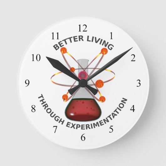 Besseres Leben durch Experimente Runde Wanduhr (Vorderseite)