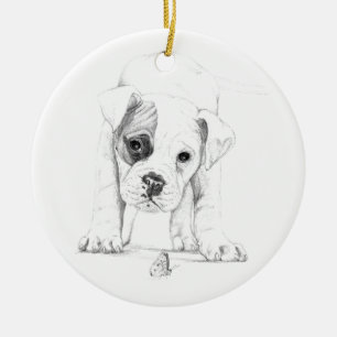 Bessern Sie einen Boxer-Welpen aus, der Kunst Keramikornament