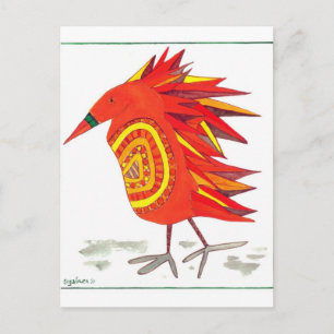 Bessie Bird Post Card Bead-Bellied Block Feather Postkarte