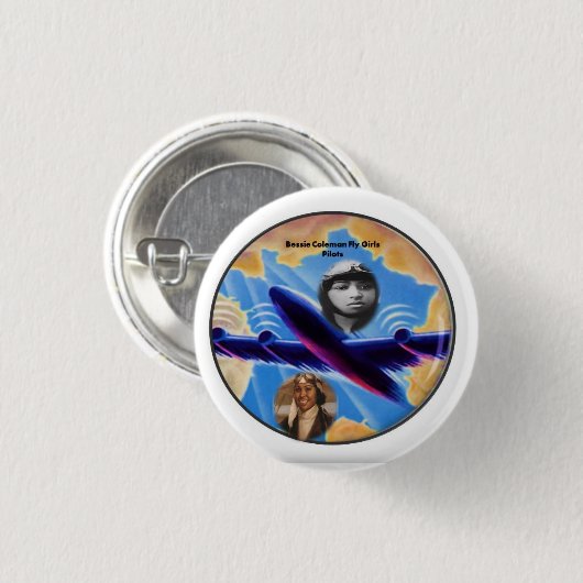 Bessie Coleman Fliegen-Mädchen-Pilotknopf Button (Vorne & Hinten)