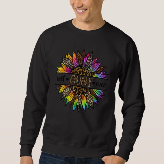 Best Aunt Ever Sunflower Leopard Tie Dye Auntie Mo Sweatshirt (Vorderseite)