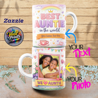 Best Auntie Rainbow Crown Custom Photo Collage Tasse