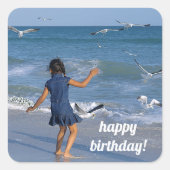 Best Birthday wünscht Blue Water Beach Foto Quadratischer Aufkleber (Vorderseite)