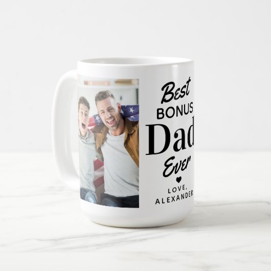 Best BONUS VATER je Custom 2 Foto Step Vater Kaffeetasse (Vorderseite Links)