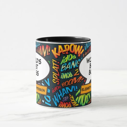 Best Boss Ever Fun Retro Comic Pop Tasse (Zentrum)