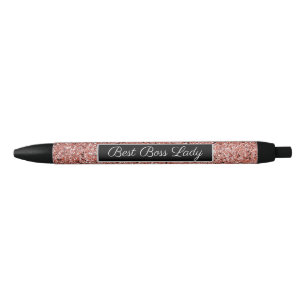 Best Boss Lady Rose Gold Imitat Glitzer Kugelschreiber