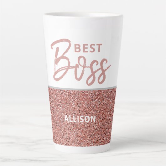 Best Boss Rose Gold Pink Glitzer Personalisiert  Milchtasse (Vorderseite)