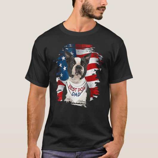 Best Boston Terrier Dog Vater Niedlich US Flag Hap T-Shirt (Vorderseite)