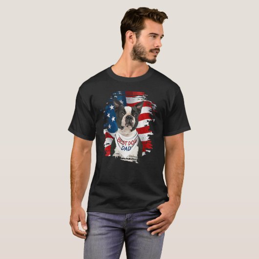 Best Boston Terrier Dog Vater Niedlich US Flag Hap T-Shirt (Vorne ganz)