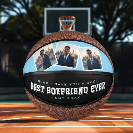 Best Boyfriend Ever 3 Photo Collage Blue & Black Mini Basketball