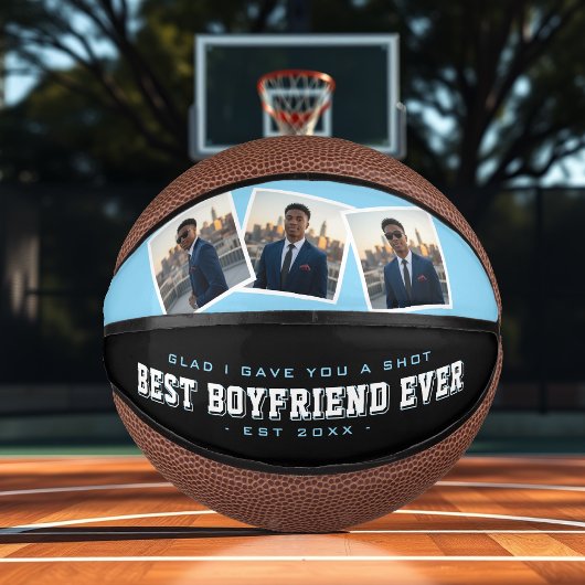 Best Boyfriend Ever 3 Photo Collage Blue & Black Mini Basketball