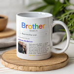 Best Brother Search Results Foto & Message Kaffeetasse<br><div class="desc">Diese kreative und herzliche Tasse ist die perfekte Art, Ihren Bruder zu feiern, und macht sie zu einem idealen Geschenk für seinen Geburtstag, Weihnachten oder anderen Feiertag, oder jeden besondere Anlass. Das einzigartige Design imitiert geschickt die Ergebnisseite eines beliebten Internet-Motors mit einer anpassbaren Suchfunktion, mit der man einen Begriff wie...</div>