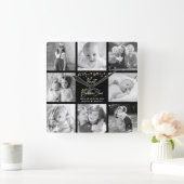 Best Bubbie Ever 8 Foto Collage Gold Glitzer Glam Quadratische Wanduhr (Zuhause)