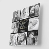 Best Bubbie Ever 8 Foto Collage Gold Glitzer Glam Quadratische Wanduhr (Winkel)