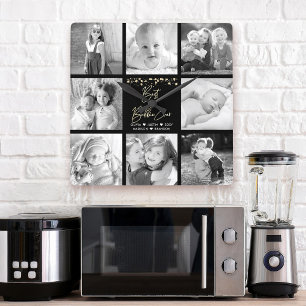 Best Bubbie Ever 8 Foto Collage Gold Glitzer Glam Quadratische Wanduhr