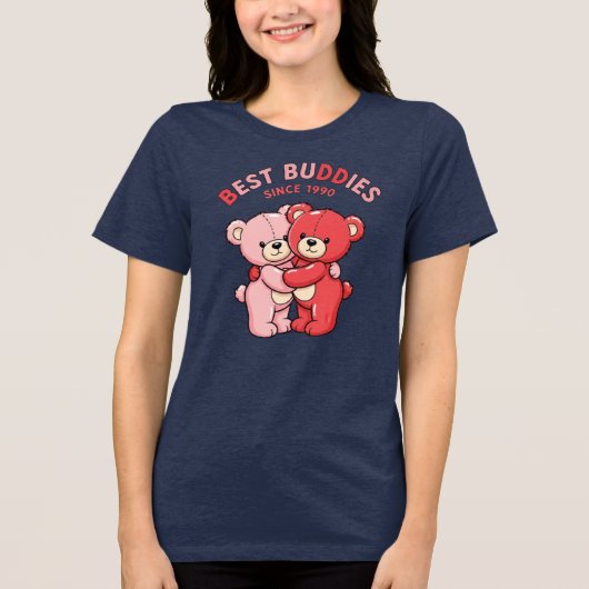Best Buddies Since 1990 Red Teddy Bears Tri-Blend Shirt (Vorderseite)