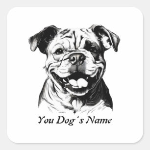 Best Buddy English Bulldog B&W Silohuette Quadratischer Aufkleber