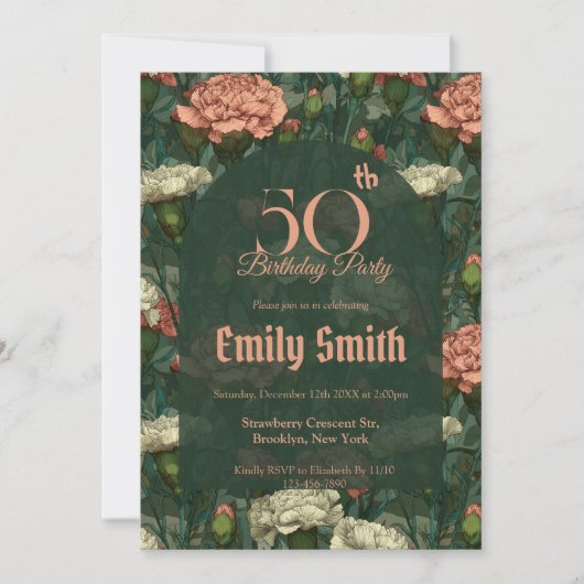 Best Carnation Charm Surprise Birthday Einladung (Vorderseite)