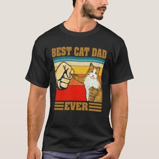 Best Cat Dad Ever Kitten Cat Fist Bump Retro Vint T-Shirt (Vorderseite)