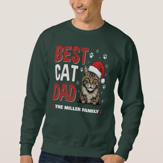 Best Cat Dad Personalized family  name christmas Sweatshirt (Vorderseite)
