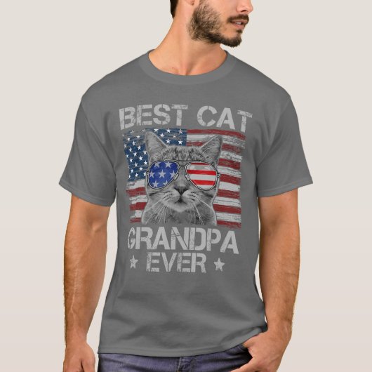 Best Cat Grandpa Ever American Flag Patriotic 4th  T-Shirt (Vorderseite)