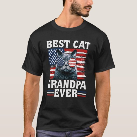 Best Cat Grandpa Ever American Flag Patriotic 4th  T-Shirt (Vorderseite)