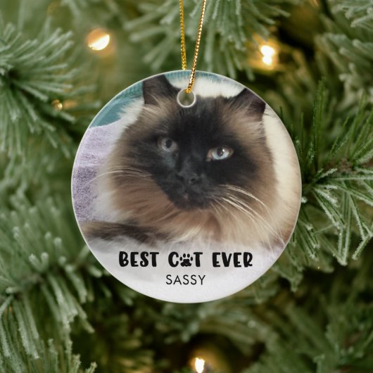 BEST CAT je Foto Weißes Overlay Personalisiert Keramik Ornament (Baum)
