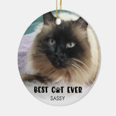 BEST CAT je Foto Weißes Overlay Personalisiert Keramik Ornament (Links)