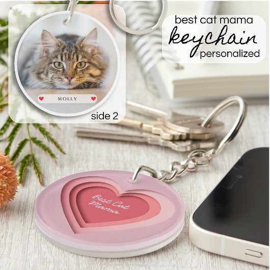 Best Cat Mama Custom Photo Heart Schlüsselanhänger