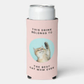 Best Cat Mom Ever Custom Text & 2 Photos Pink Selters Dosenkühler (Seltzer Vorderseite)