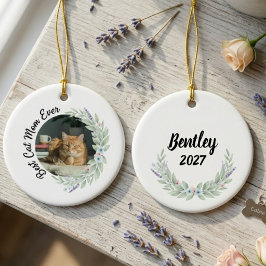 Best Cat Mom Ever Floral Wreath Pet Photo Ornament