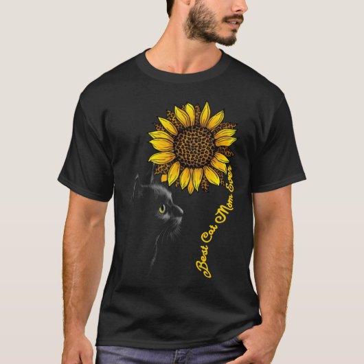 Best Cat Mom Ever Sunflower Leopard  Black Cat Mot T-Shirt (Vorderseite)