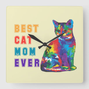 Best cat mom ever text multicolor cute cat lover quadratische wanduhr