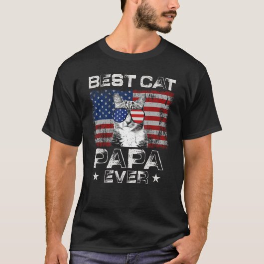 Best Cat Papa Ever American Flag Patriotic 4th Of T-Shirt (Vorderseite)
