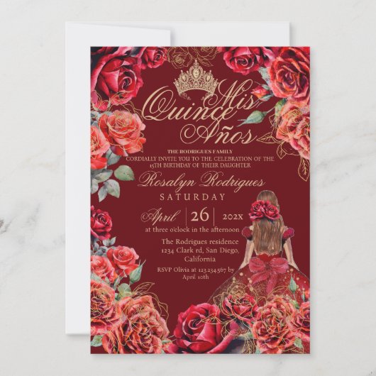 Best Chic Quinceanera - Rote Rose Gold Einladung (Vorderseite)
