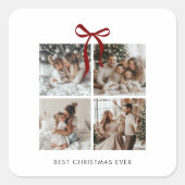 Best Christmas Ever Family Foto Collage Geschenk Quadratischer Aufkleber (Vorderseite)