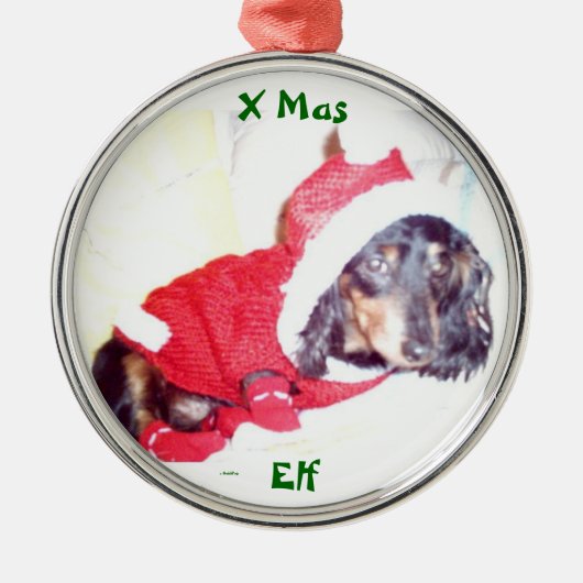 BEST CHRISTMAS TREIBORNMENTS - MINI DACKEL ELF ORNAMENT AUS METALL (Vorne)