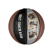 Best Coach Ever 3 Photo Collage Grey & Black Mini Basketball (Vertikal)