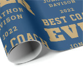 Best Coach je Name Jahr Gold Blue Geschenkpapier (Rolleneckpunkt)